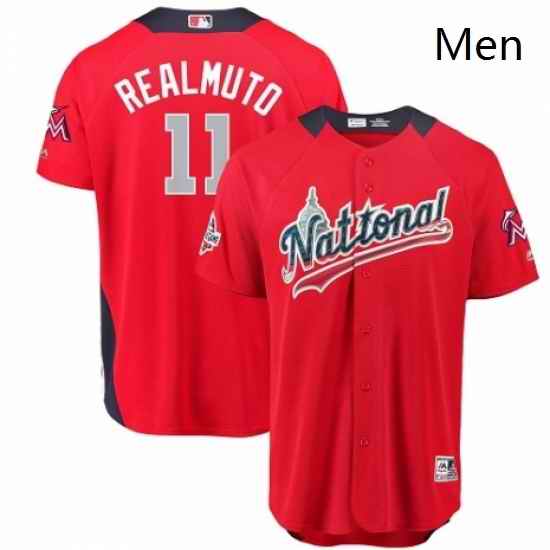 Mens Majestic Miami Marlins 11 J T Realmuto Game Red National League 2018 MLB All Star MLB Jersey